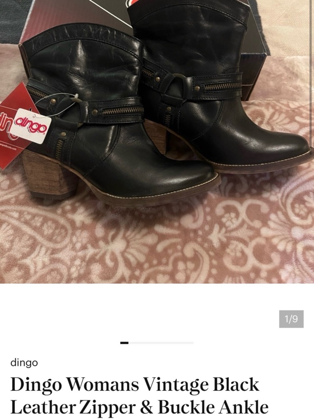 dingo Black Leather Buckle & Zipper Ankle Booties